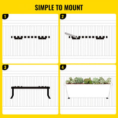 Stainless steel window box brackets with a 35.4-inch span and 88 lbs capacity for planters.
