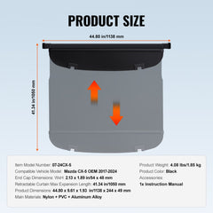 Black nylon retractable cargo cover for Mazda CX-5, designed for 2017-2024 models.