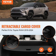 Black nylon retractable cargo cover for Toyota RAV4 2019-2024, designed for secure storage.