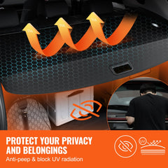 Black nylon retractable cargo cover for Toyota RAV4 2019-2024, designed for secure storage.