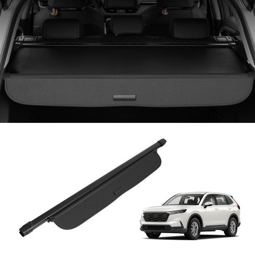 Black retractable cargo cover for 2023-2024 Honda CR-V, shown installed and extended.
