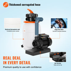 Bostome 10-inch sand filter pump with a 1585 GPH flow rate and multi-port valve.