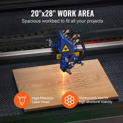 Bostome 80W CO2 laser engraver with 20x28in working area, high-precision head, and honeycomb bed.