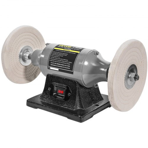 Bostome 8-inch bench buffer polisher with 370W motor, 3450 RPM, and dual cotton wheels on cast-iron base.