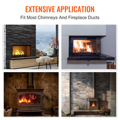 Four fireplaces with different chimney styles showing fire burning inside.