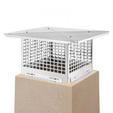 Bostome 13"x13" stainless steel chimney cap with mesh spark arrestor and adjustable base.