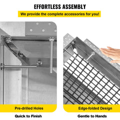 Diagram showing effortless assembly of stainless steel chimney cap with pre-drilled holes and edge-folded design.