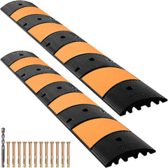 Bostome 2-Pack rubber speed bump with yellow-and-black stripes and cable channels for safety.