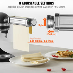 Bostome pasta roller attachment with 8 thickness settings for KitchenAid mixers.