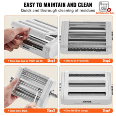 Stainless steel Bostome 3-in-1 pasta maker attachment for KitchenAid with adjustable thickness settings.