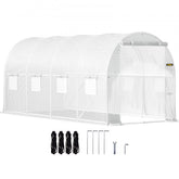 Bostome 15x7x7 ft walk-in tunnel greenhouse with galvanized steel frame and mesh windows.