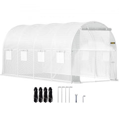 Bostome 15x7x7 ft walk-in tunnel greenhouse with galvanized steel frame and mesh windows.