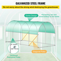 Bostome 15x7x7 ft walk-in tunnel greenhouse with galvanized steel frame and mesh windows.