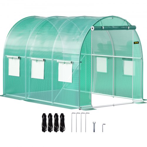 Bostome 9.8x6.6ft walk-in tunnel greenhouse with a galvanized steel frame and mesh windows.