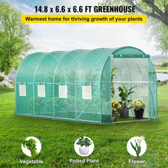 Bostome 15x7x7 ft walk-in tunnel greenhouse with a galvanized steel frame and green PE cover.