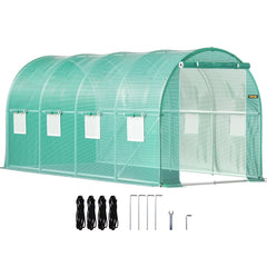 Bostome 15x7x7 ft walk-in tunnel greenhouse with galvanized steel frame and green PE cover.