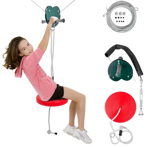 Bostome 100ft zipline kit with a stainless steel trolley and adjustable seat for outdoor fun.