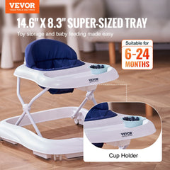 Bostome Foldable Baby Walker with adjustable height, anti-rollover design, and feeding tray.