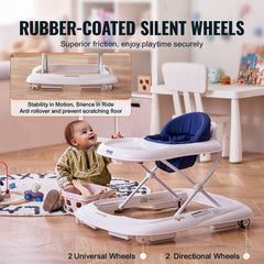 Bostome Foldable Baby Walker with adjustable height, anti-rollover design, and feeding tray.