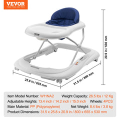 Bostome Foldable Baby Walker with adjustable height, anti-rollover design, and feeding tray.
