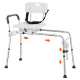 Bostome Sliding Tub Transfer Bench with adjustable height, cut-out seat, and sturdy aluminum frame.