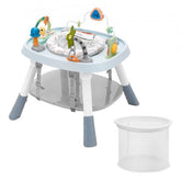 Interactive baby activity center with detachable toys, music, and a rotating seat.
