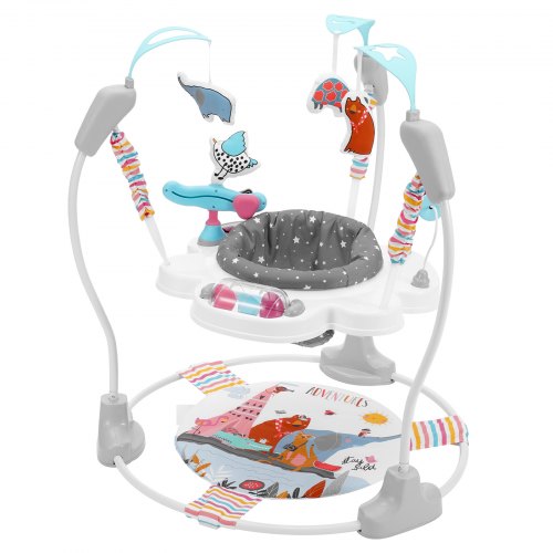 Bostome Baby Jumper Activity Center with 360° rotation, music, lights, and five soft toys.