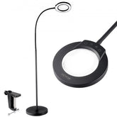 Bostome 5X floor magnifying glass with light and flexible gooseneck stand for detailed viewing.
