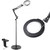 Bostome 5X LED floor magnifying lamp with light, 5 color modes, flexible arm, and stand.