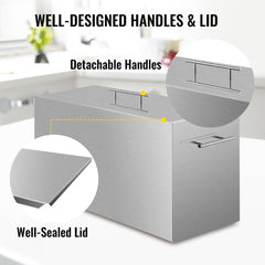 Stainless steel 15 quart water bath canner with two stacking racks and detachable handles.