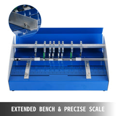 Blue 18-inch electric paper creasing machine with extended bench and precise scale.