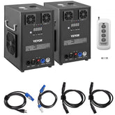 Two black Bostome 700W cold spark machines with remote and four connection cables.