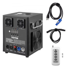 Bostome 500W cold spark machine with DMX ports, remote, and power cables.