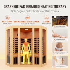 Hexagonal hemlock wood far infrared sauna room for 3-4 persons with 2470W heater.