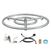 18-inch stainless steel drop-in fire pit pan with 150K BTU burner and accessories.