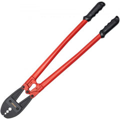A 30-inch hand swager crimper tool made of alloy steel for 5/32" to 5/16" wire rope with ergonomic handle.