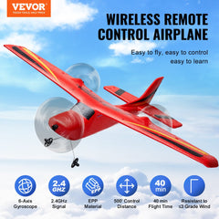 Red EPP foam RC airplane with 2.4GHz remote control and 6-axis gyroscope.