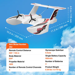 Amphibious RC airplane made of EPP foam with 2.4GHz remote control and lightweight design.