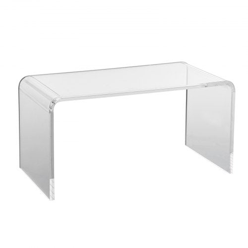Clear acrylic C-shaped coffee table with smooth edges and a height of 16.3 inches.