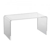 Clear acrylic C-shaped coffee table with smooth edges and a height of 16.3 inches.