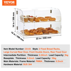 A clear acrylic 2-tier pastry display case with a rear magnetic door for easy access.