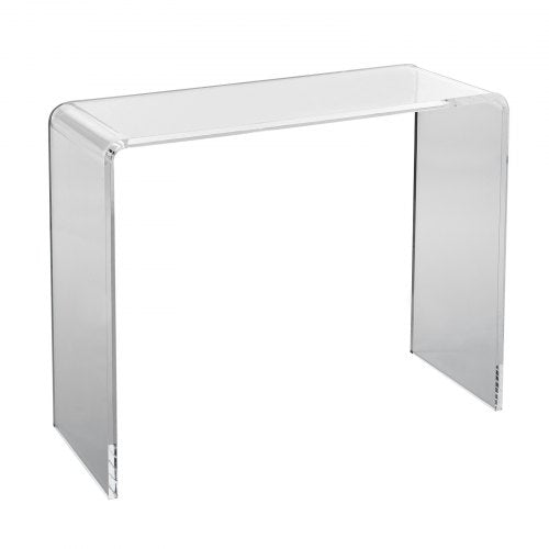 Clear acrylic console table with U-shaped design and smooth edges, suitable for any room.