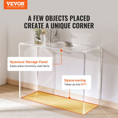 Clear acrylic console table with a U-shaped design and smooth edges for safety.