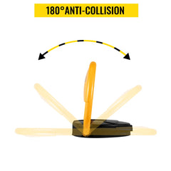 Yellow steel parking space lock with 180-degree anti-collision rocker arm.