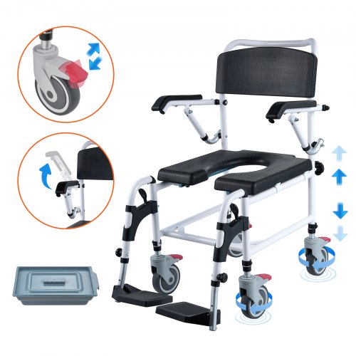 Bostome Shower Commode Wheelchair with adjustable height and rust-proof aluminum frame.
