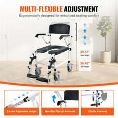 Bostome Shower Commode Wheelchair with adjustable height and rust-proof aluminum frame.
