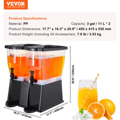 Bostome 6-gallon double beverage dispenser with spigot, stand, and detachable drip trays.