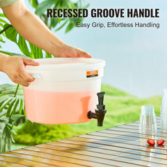 Two 3-gallon plastic beverage dispensers with spigots and anti-dust sealing lids.