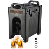 Insulated beverage dispenser with a 2.5-gallon capacity and drip-proof spigot for easy serving.
