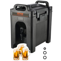 Insulated beverage dispenser with a 2.5-gallon capacity and drip-proof spigot for easy serving.
